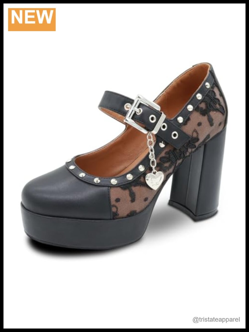 Platform Round Toe Goth Mary Janes Lace Mesh Chunky Buckle Heels